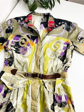 ETRO Vintage Italy Abstract Floral Print Dress — Multicolor